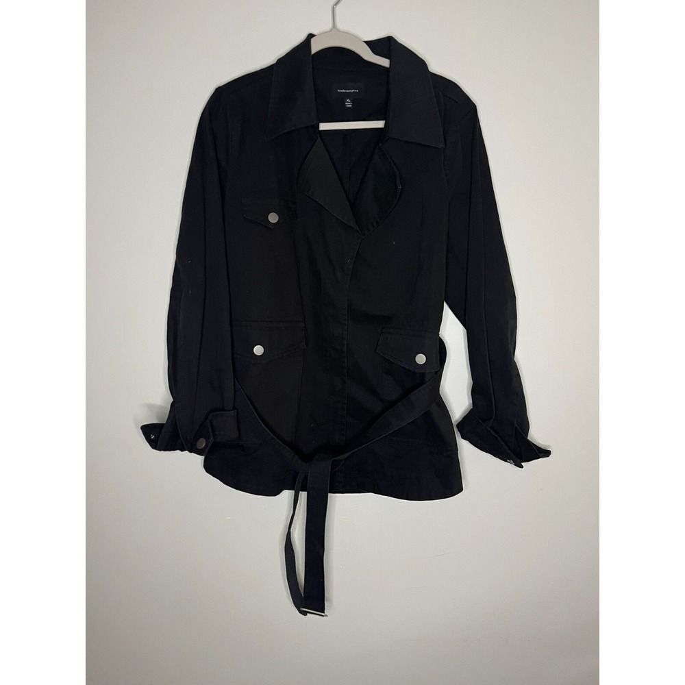 FiveSeventyFive Black Collared Long Sleeve Belted Utility Jacket Women's Size XL
